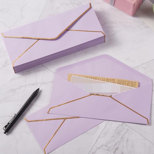 100 Pack #10 Business Envelopes with Gold Stickers, Light Purple - color: Light Purple