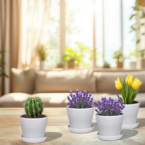16-Pack 4" Plastic Flower Plant Pots Thickened Seedlings Nursery Pots, Flower Plant Container Seed Starting Pots with Pallet (White) - color: White
