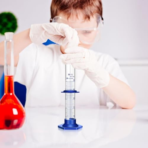Thick Glass Graduated Cylinder Measuring Liquid Lab Cylinders with Anti-Falling Plastic Base and Bumper Guards and Cylinder Brush (Glass, 50ML) - size: 50ML