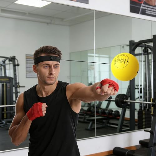 Punching Ball with Headband Adjustable Breathable Soft | Home Boxing Reflex Ball Punching Game for Men Women Adults Beginner Workout Exercise Relief Fitness MMA - color: Yellow