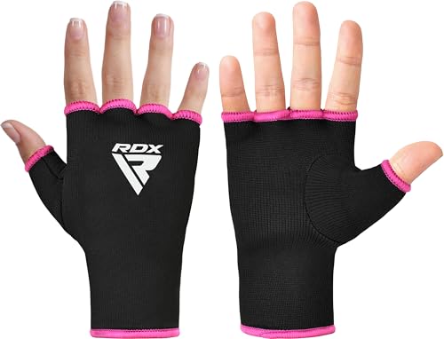 RDX Boxing Hand Wraps Inner Gloves Men Women, Half Finger Elasticated Bandages, Under Mitts Fist Protection, Muay Thai, Kickboxing, MMA, Martial Arts Speed Bag Punching Training - color: Pink White, size: Large