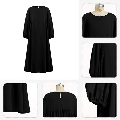 Kids Girls Muslim Abaya Long Lantern Sleeve Robe Maxi Dress Dubai Islamic Pleated Prayer Dress Full Cover Kaftan Casual - color: Black, size: 4-5T