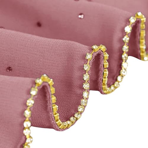 Hijab Scarf for Women Soft Chiffon Rhinestone Long Scarf Shawl Fashion Muslim Hijab Head Wrap Scarves - color: Pink