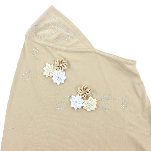 Instant Hijab for Kids Girls Hijabs Muslim Islamic Head Scarf with Rhinestone and Flowers - color: Cream