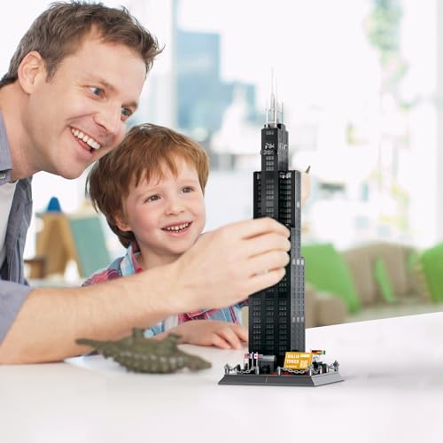 CAXIMSY Willis Tower Chicago Architecture Model Building Blocks Sets The Office Landmarks Skyline Set Toys Collection for Kids Adults 1241Pcs - style: Willis Tower Model