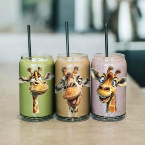 arricraft 10 Pcs Funny Giraffe Theme PVC Cup Transfer Stickers, Grass Giraffe Pattern UV Waterproof Cup Sticker for 16 oz Glasses Window Home Printing Decoration 24x11cm - style: Funny Giraffe Theme