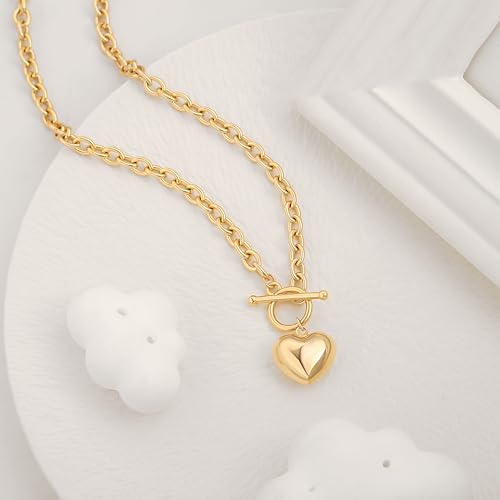 POTESSA 18K Gold Plated Pendant Necklace Medallion Coin Heart Y Shaped Chain Toggle Necklace for Women Jewelry - color: Heart OT