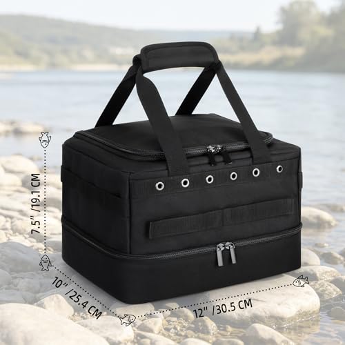 HODRANT Double-layer Fishing Line Storage Bag with 5 Dividers & 6 Grommets | Line & Reel Management Case, Tackle Gear Organizer Tangle-Free Leader Spool Dispenser for Travel & Kayak, Bag Only