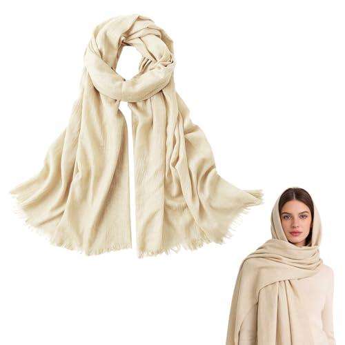 Extra Large Cotton Linen Shawl Wrap for Women, Elegant Scarf with UV Protection Breathable Lightweight Head Cover Hijab - color: Cream White