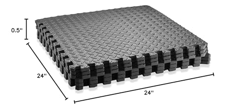 Philosophy Gym Pack of 6 Exercise Flooring Mats - 24 x 24 Inch Foam Rubber Interlocking Puzzle Floor Tiles - Black - color: 24 Sq Ft, 1/2" Thick - Black