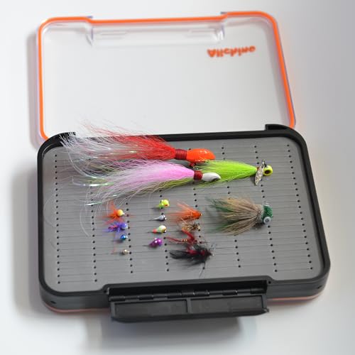 ALICHINO Fly Box for Fly Files Ice Jig Box Two Sided Waterproof Fly Fishing Box for Nymphs and Streamers (Grey Foam Insert C, Large, 9 * 6.5 * 1.9Inch) - size: Large 9 * 6.5 * 1.9 Inch