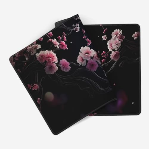 XXL Gaming Mouse Pad 35.4x15.7 Inch, Large Extended Desk Mat | Cherry Blossom Design, Non-Slip Rubber Base, Water-Resistant Surface and Stitched Edges for Gaming, Office & Home - color: Cherry Blossom Moon