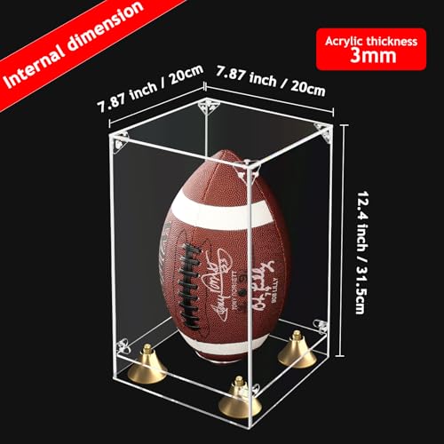 KOLIPI Football Display Case, Clear Acrylic Box 8x8x12.5 in | Football Case Display for Autographed Balls, 360° Clear View, Dustproof Protection, Stable and Stackable, Assembly Required - size: 8x8x12.5 inches