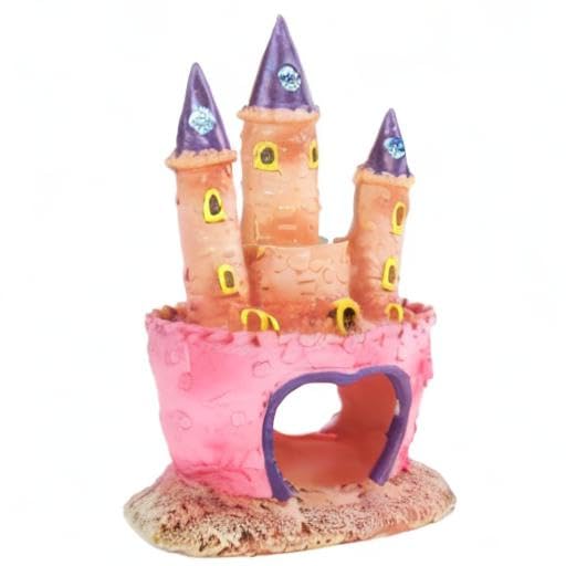 Cute Cartoon Aquarium Castle Decor, Pink Fairy Castle Ornament for Fish Tank, Small Fish Shrimp Hide Caves House Hideouts for Shrimp Crab Betta Cichlids Tank