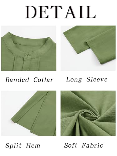 Runcati Mens Kaftan Thobe Button Down Henley Shirts Robe Long Sleeve Casual Cotton Pleated Muslim Gown Shirt - color: Army Green, size: X-Large