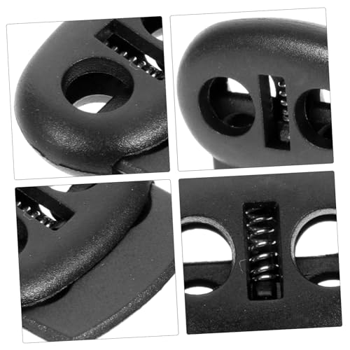 SEWACC 10pcs Double Hole Plastic Cord Lock Spring Loaded Stoppers for Backpack Luggage Outdoor Gear Lightweight Black - size: 10pcs