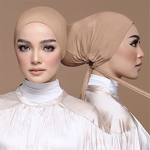 3 Pieces Adjustable Muslim Inner Under Hijab Cap with Ties Back Islamic Under Scarf Bonnet Caps Chemo Cap - color: Coffee