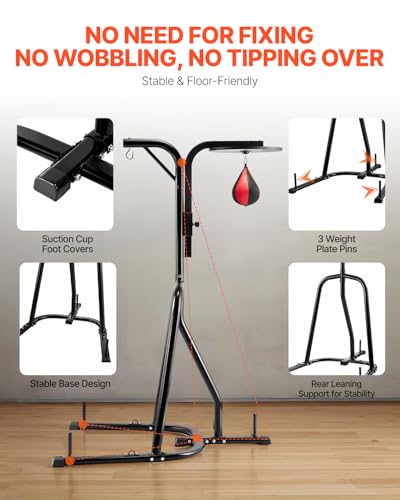 VEVOR Punching Bag Stand, Steel Heavy Duty Workout Training Equipment, Adjustable Height Boxing Punching Stand with Weighted Base, Holds Up to 140 lbs, Freestanding Sandbag Rack for Home Gym Fitness - style: 2 in 1 Freestanding Sandbag Rack