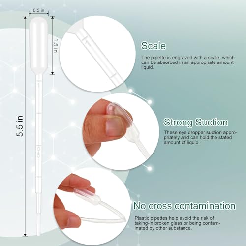 moveland 25Pcs 1ML Pipettes Dropper for Lab Science, Essential Oil, DIY Art | Strong Suction, Leak-Proof, Clear Graduated Scale, Food-Grade PE, Non-Toxic, Excellent Suction Without Leakage, Disposable - size: 1 ML
