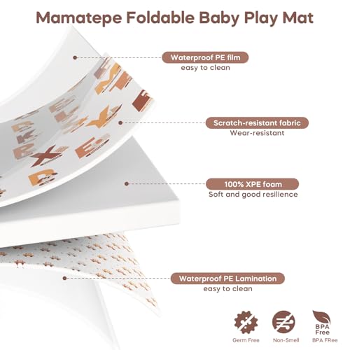 Foldable Baby Play Mat, 65" X 50" Waterproof Double-Sided Cushioned Activity Play Mat, Soft Lightweight Foam Playmat with Fold-Up Sides, Non Slip Crawling & Playing for Infants and Toddler, Alphabet