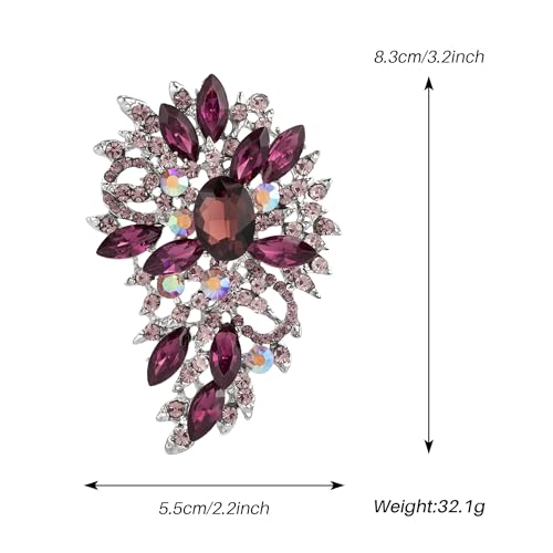 SELOVO Women's Rhinestone Crystal Wedding Flower Leaf Sparkle Brooch Pin - color: Purple