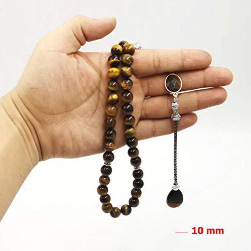 Man's Tasbih Tiger Eyes Natural Stone Muslim Rosary Islam 33 66 99 Beads Fashion Bracelets (8mm, 33 Beads) - color: 33 Beads, size: 8mm