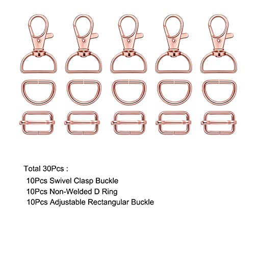 WAFJAMF Metal Snap Hook Ring Bulk 30 Pcs, Swivel Clasp Buckle and Non-Welded D Ring 10 Pcs, Adjustable Rectangular Buckle (3/4' Inside Width Rose Gold) - color: Rosegold, size: 3/4” Inside Width