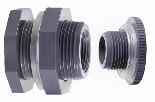 (1 Set) PVC Bulkhead Water Tank Connector Adapter Fitting with Plugs Thru-Bulk Pipe Fitting fits Rain Barrels, Aquariums, Ponds (3/4 inch and qualified PVC, seal gaskets is 4mm thick)