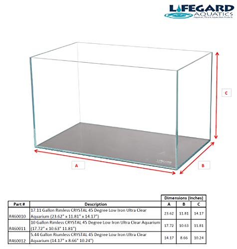 Lifegard Aquatics Low Iron Ultra Clear 17 Gallon Mitered Glass Crystal Aquarium – Rimless, 45° Beveled Edge Glass
