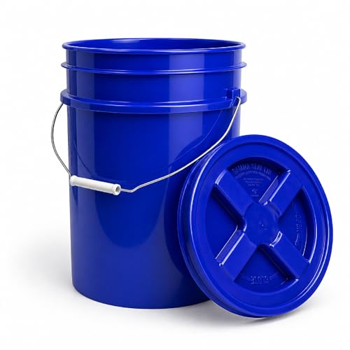 5 Gallon Bucket - Food Grade w/Lid BPA-Free, Blue/Blue, 3 | Airtight Gamma Seal Screw-On Lid, Heavy-Duty 90 Mil HDPE Plastic, Food Safe and Durable Container, Bulk Storage, Made in USA - color: Blue/Blue, size: 3 Packs