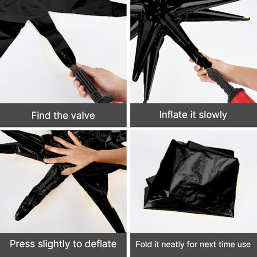 PartyWoo Black Star Spike Balloons 2pcs Explosion Foil Mylar Balloons - color: Black, size: 2 PCS - 42 Inch
