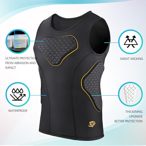 TUOY Adult Rib Chest Protector, New Version - Padded 5 Pads Baseball Football Lacrosse Rib Heart Sternum Guard - color: Black, size: Large