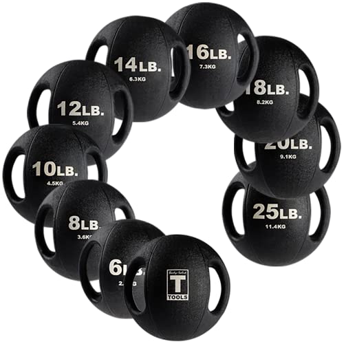 Body-Solid Exercise Medicine Balls, Heavy-Duty Non Slip Rubber Grip with Dual Handles Medicine Ball for Weights Training, Weightlifting & Core Workouts - size: 25 lbs.