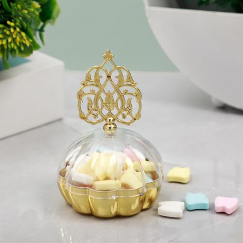 Eforcase 12PCS Royal Golden Clear Candy Boxes with Ornate Crown-Shaped Lid for Ramadan, Eid, Weddings, Parties & Gifts - color: golden clear