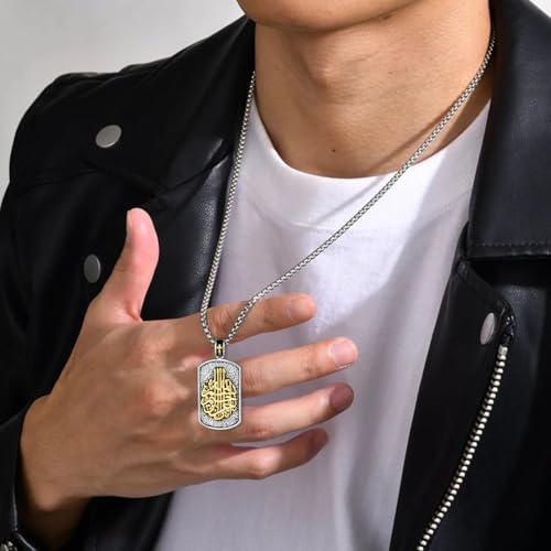 Western Catus/Knights Templar/St Michael/Santa Muerte/Praying Hand/Spartan/Virgin Mary/Tetragrammaton/Wrestlers/Allah Necklace Sterling Silver Dog Tag Necklace Christian Jewelry Gifts for Men - style: Allah