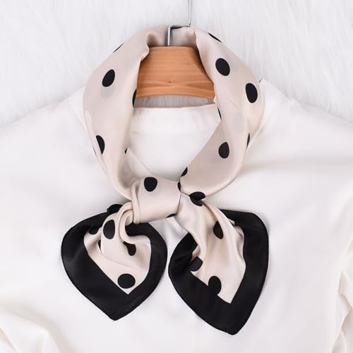 Head Scarf for Women Like Silk Satin Hair Scarves Polka Dot Printed Square Neck Handbags Scarf Bandanas 27.5 Inches - color: White