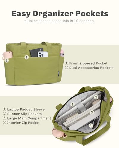 Hynes Eagle Tote Bag for Women Quilted Travel Bag Lightweight Puffer Tote Shoulder Handbag with Compartments Work/Gym/Teacher - color: Green