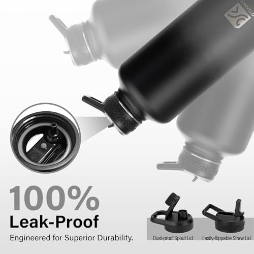 DYSANKY Insulated Water Bottle | Thickened Stainless Steel for Gym and Hiking with Straw, Carrier Bag, Handle Strap | BPA-Free 87 oz - color: Black/Gray, size: 87 Ounces
