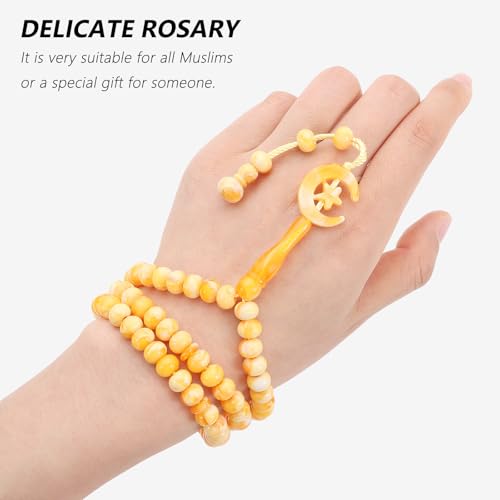 2 Pack Prayer Beads, Muslim Tasbih 99 Beads Allah & Muhammad Islamic Prayer Rosary Muslim Islam Misbaha Tasbeeh 99 Necklace for Men and Women(Light Yellow) - color: Light Yellow