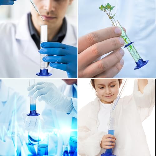 Thick Glass Graduated Cylinder Measuring Liquid Lab Cylinders with Anti-Falling Plastic Base and Bumper Guards and Cylinder Brush (Glass, 100ML) - size: 100ML