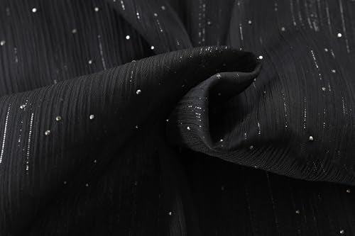 Women's Sheer Chiffon Shawl Wrap Scarf With Silver Thread,Lightweight Sparkling Rhinestone Versatile Hijab Stole - color: Black