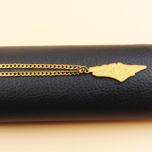 Palestine Map Arabic Script Pendant Necklace Stainless Steel Islamic Jewelry for Men and Women YA5136 - color: gold