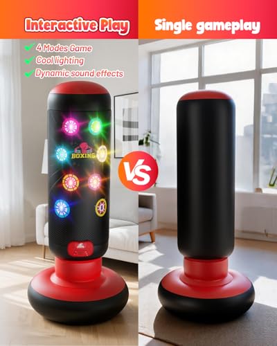HopeRock Punching Bag for Kids, Boxing Set with Scoring, Light, Music, 4 Game Modes, Inflatable Boxing Bag with Gloves, Birthday Gifts Toys for 4-8-12 Years Old Boys