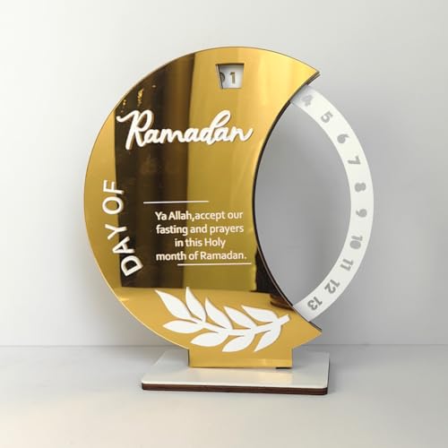 Ramadan Countdown Calendar, Rotatable 30 Days Til Eid, Eid Mubarak Advent Countdown Calendar Rotate Moon Shaped Eid Calendar for islamic Home Party Decorations