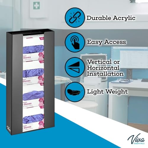 AdirMed VivaEssentials Quad Glove Box Holder, Wall Mount or Free Standing Black Acrylic Glove Holder - color: Black, style: Four Box Capacity