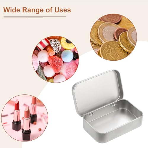 Metal Tin Box Containers, 2Pcs 3.7x2.4x0.9 Inch Silver Rectangular Metal Hinged Tin Box Mini Portable Storage Container Kit with Lid for Home Storage