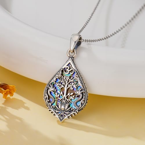 PROESS 925 Sterling Silver Hamsa/Allah Necklace Evil Eye Amulet Jewelry Gifts for Men Women - style: tree of life OM