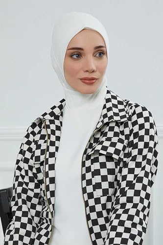 Aisha's Design Instant Turban 95% Cotton Head Scarf Headwear Combed Cotton Ninja Cap, Slip on Jersey Hijab - color: Cream