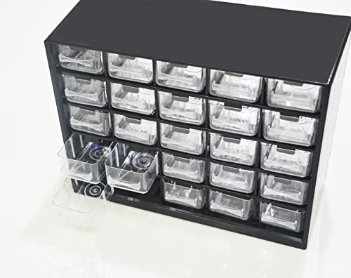 Parts Screws Storage Organizer, Plastic Hardware Art Craft Small Tool Parts Component Organizer Drawer Box 25 Drawers (Black)