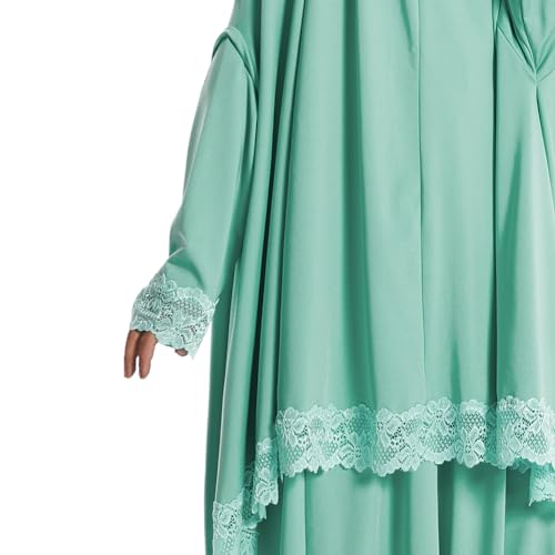 IBTOM CASTLE Little Girls Muslim Prayer Dress Abaya Long Sleeve Full Cover Lace Hijab Kaftan Dubai Islamic Modest Eid Jilbab - color: Green, size: 5-6 Years